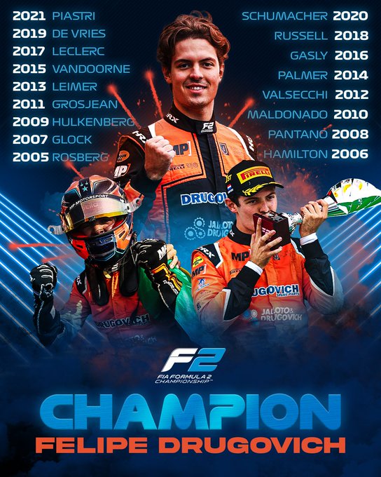 Piloto Felipe Drugovich é campeão mundial de Fórmula 2