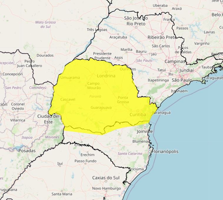 mapa amarelo Inmet