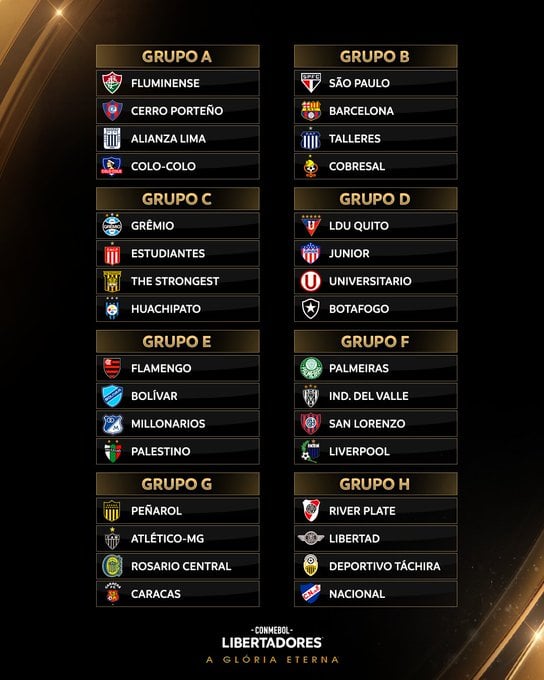 Copa Libertadores 2024 veja os grupos sorteados Bem Paraná