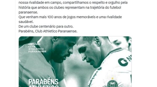 Coritiba parabeniza o Athletico