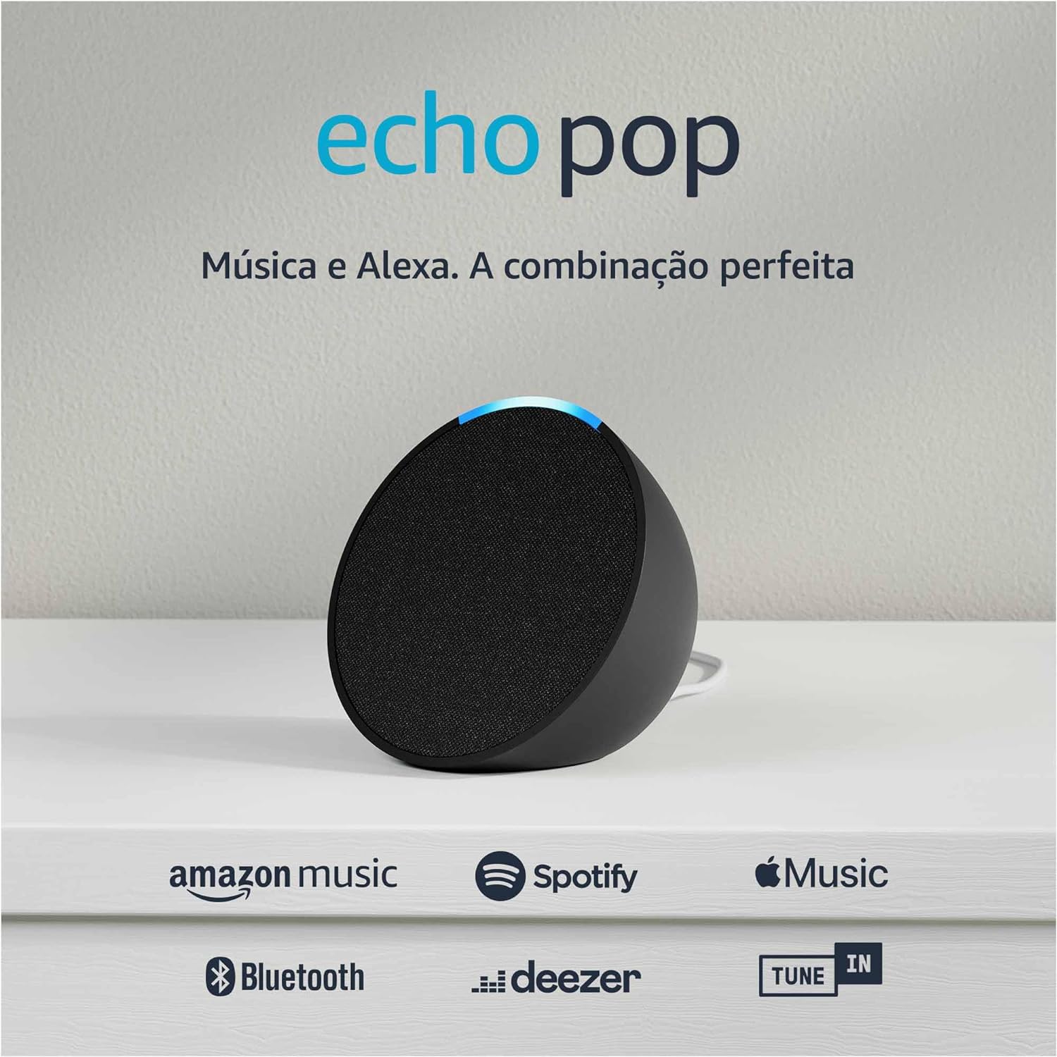 Echo Pop | Smart Speaker Compacto com Som Envolvente e Alexa | Cor Preta