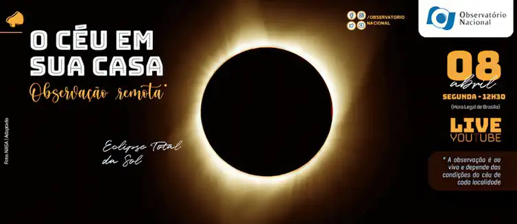 Nasa Brasília (DF) 05/04/2024 - Apartir das 12h30 (hora legal de Brasília) da tarde da próxima segunda-feira, dia 08/04, o Observatório Nacional promove uma nova edição do projeto