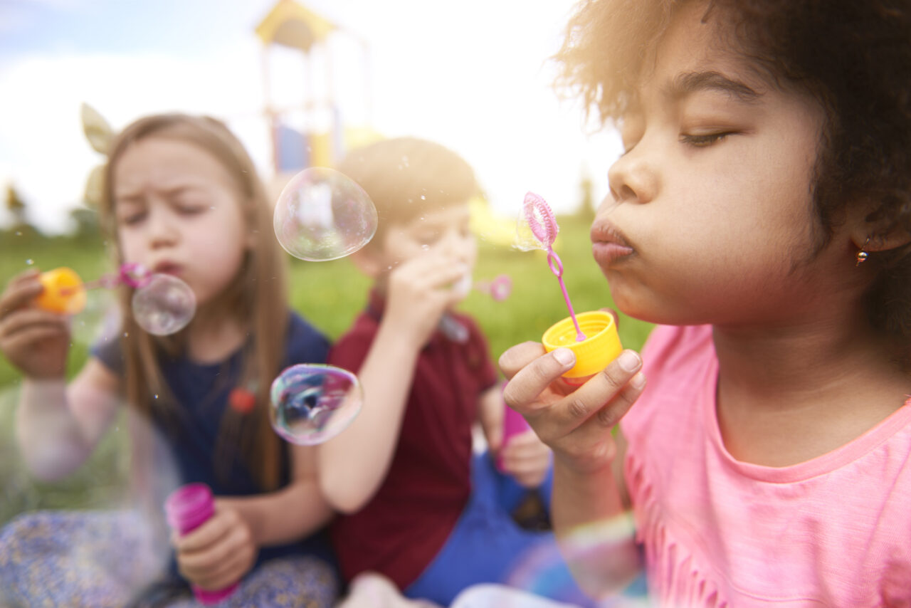Blowing the bubbles with my friends