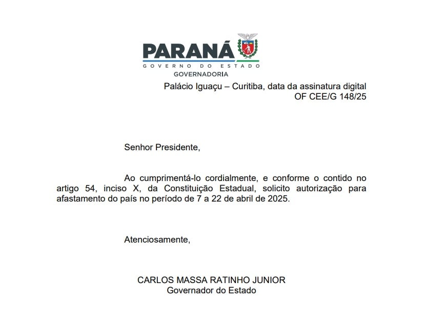 Ratinho Estados Unidos requerimento governador afastar do país