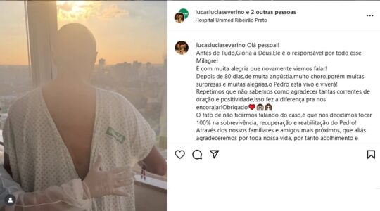 Lucas Severino faz postagem sobre o filho Pedro Severino