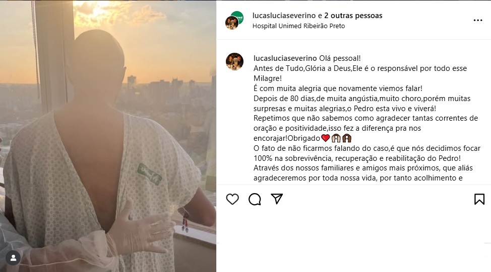Lucas Severino faz postagem sobre o filho Pedro Severino