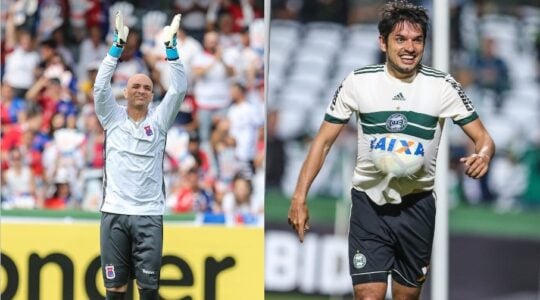 O goleiro Marcos, ídolo do Paraná Clube, e o meia Tiago Real, ex-Coritiba