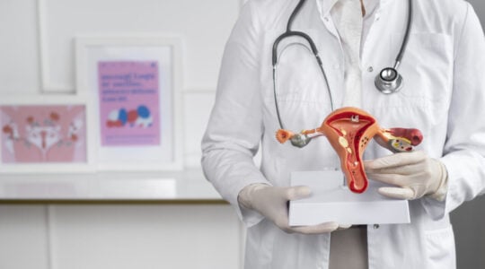 medico-de-vista-frontal-segurando-o-modelo-anatomico