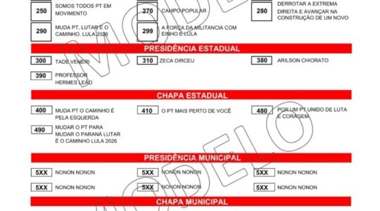modelo cédula eleição PT estadual