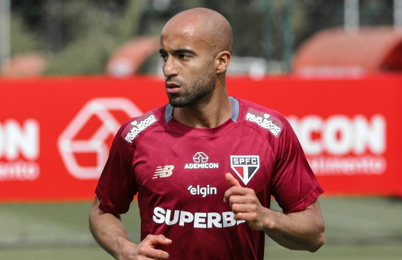 Lucas Moura, em treino do São Paulo