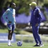 Raphinha e Ancelotti, em treino antes de Brasil x Chile