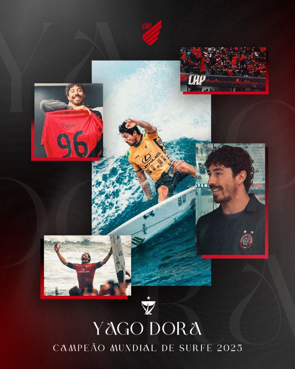 Yago Dora campeão mundial de surf: homenagem do Athletico