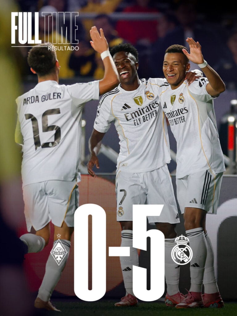 Real Madrid goleia com três de Mbappé
