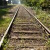 Beautiful shot of train tracks covered with grass during daytime