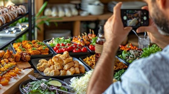 criador-de-conteudo-alimentar-filmando-uma-variedade-de-pratos-para-carregar-na-internet