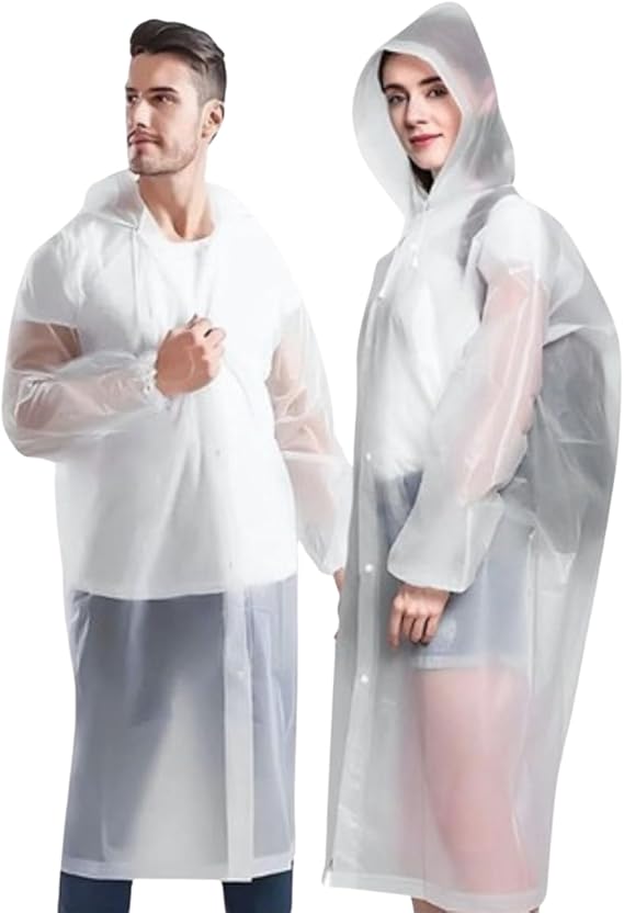 Capa de Chuva Adulto Unissex EVA Branco Transparente com Capuz Ajustável