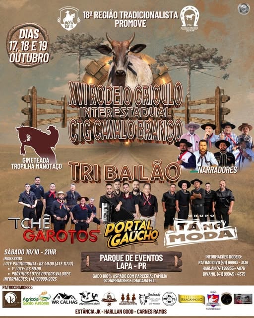 Parque de Exposicoes recebe 16º Rodeio do CTG Cavalo Branco