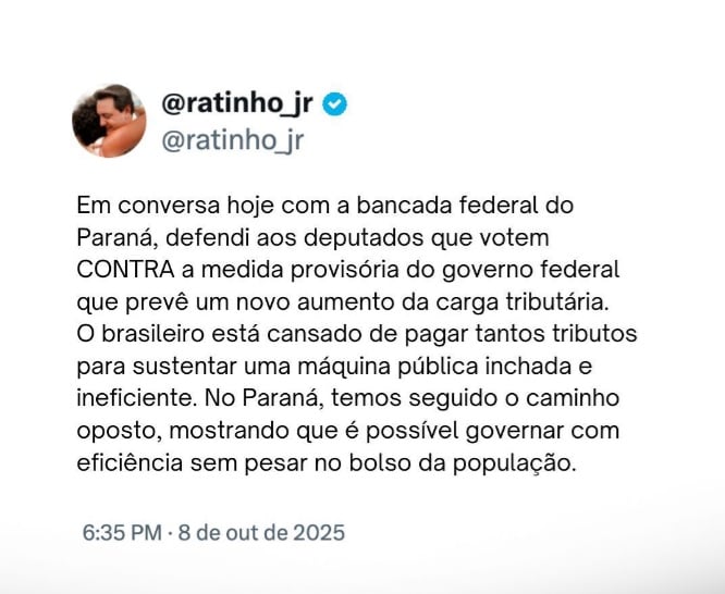 ratinho orienta bancada contra MP do governo redes sociais