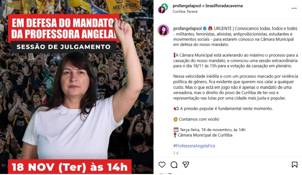 professora Angela convoca militância instagram